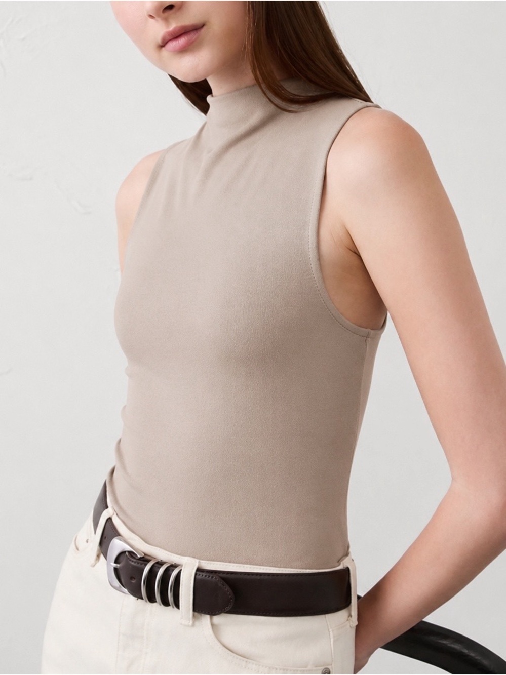Banana Republic Factory Taupe Soft Luxe Mock Neck Tank Top XS NWT